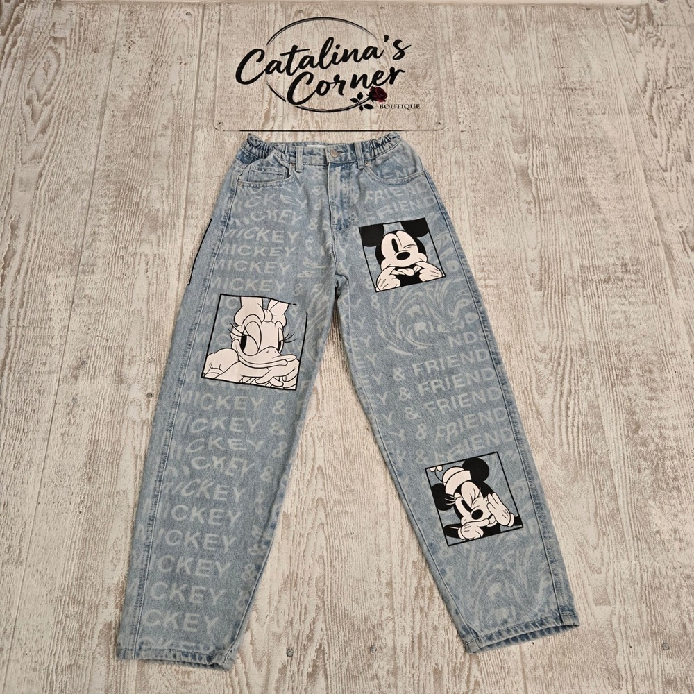 Bershka Disney Mickey & Friends Womens Light Wash Graphic Mom Jeans Blue Size 2